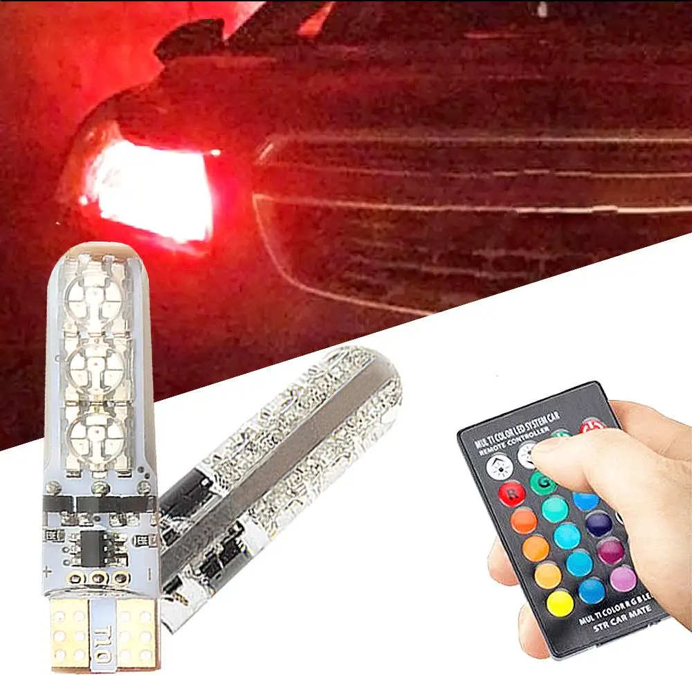 2PCS T10 Waterproof W5W 5050 6SMD DC 12V Remote Controller RGB 501 194 168 Festoon Dome Light Wedge Side Car Atmosphere Bulbs