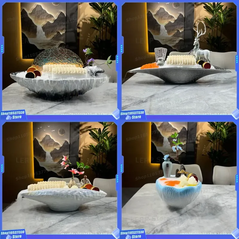 Creative Ceramic Salmon Sashimi Plate Artistic Dry Ice Serving Dish for Japanese Cuisine Elegant Tableware for Restaurant