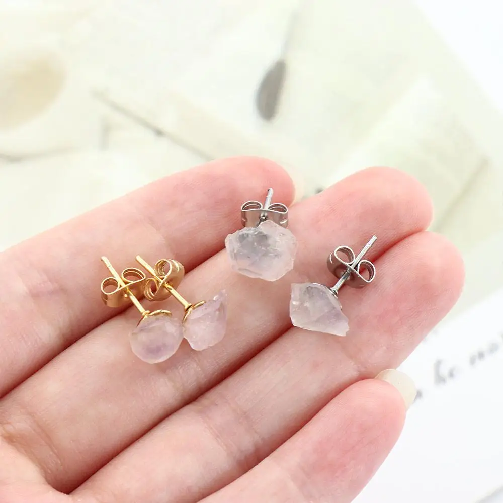 

Rough Stone Rough Stone Natural Amethyst Purple Fashion Jewelry Korean Style Amethyst Stud Earrings Women Earrings Ear Studs