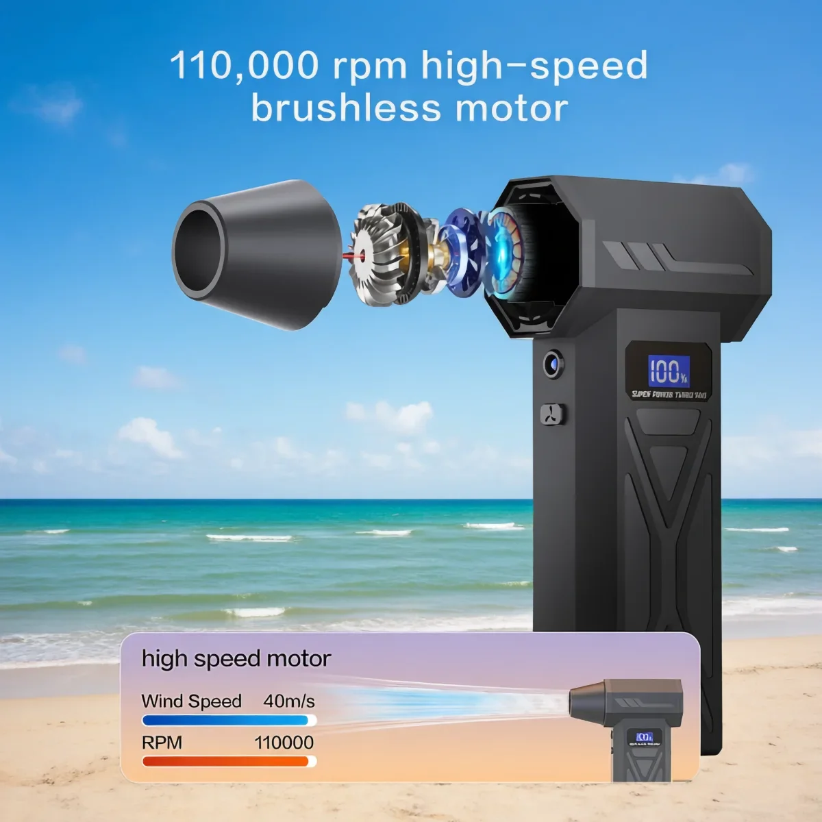 Powerful Air Blower 110000Rpm 4 Gear Adjustable Turbo Jet Blower With Led Light Battery Display Cordless Compressed Air Duster