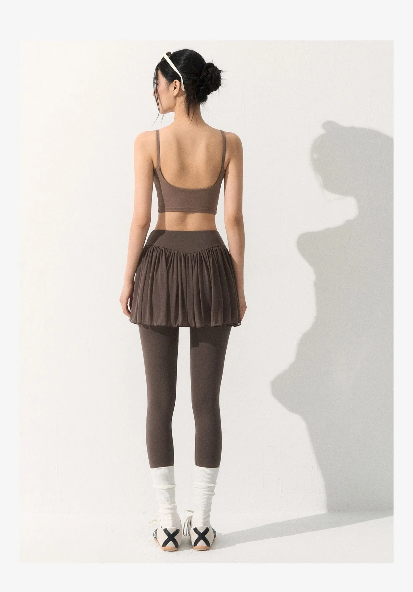 Damen-Yoga-Culottes, hochtaillierter Tennisrock mit Mesh-Oberteil, zweiteilig, Anti-Exposition, Cloud-Fitness-Rock, neun-Punkt-Hose – Detail 3