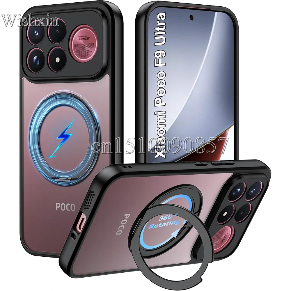 360° Rotating Shockproof Kickstand Hard Magnetic Wireless Charging Case for Xiaomi POCO F9 Pro Ultra F9ro