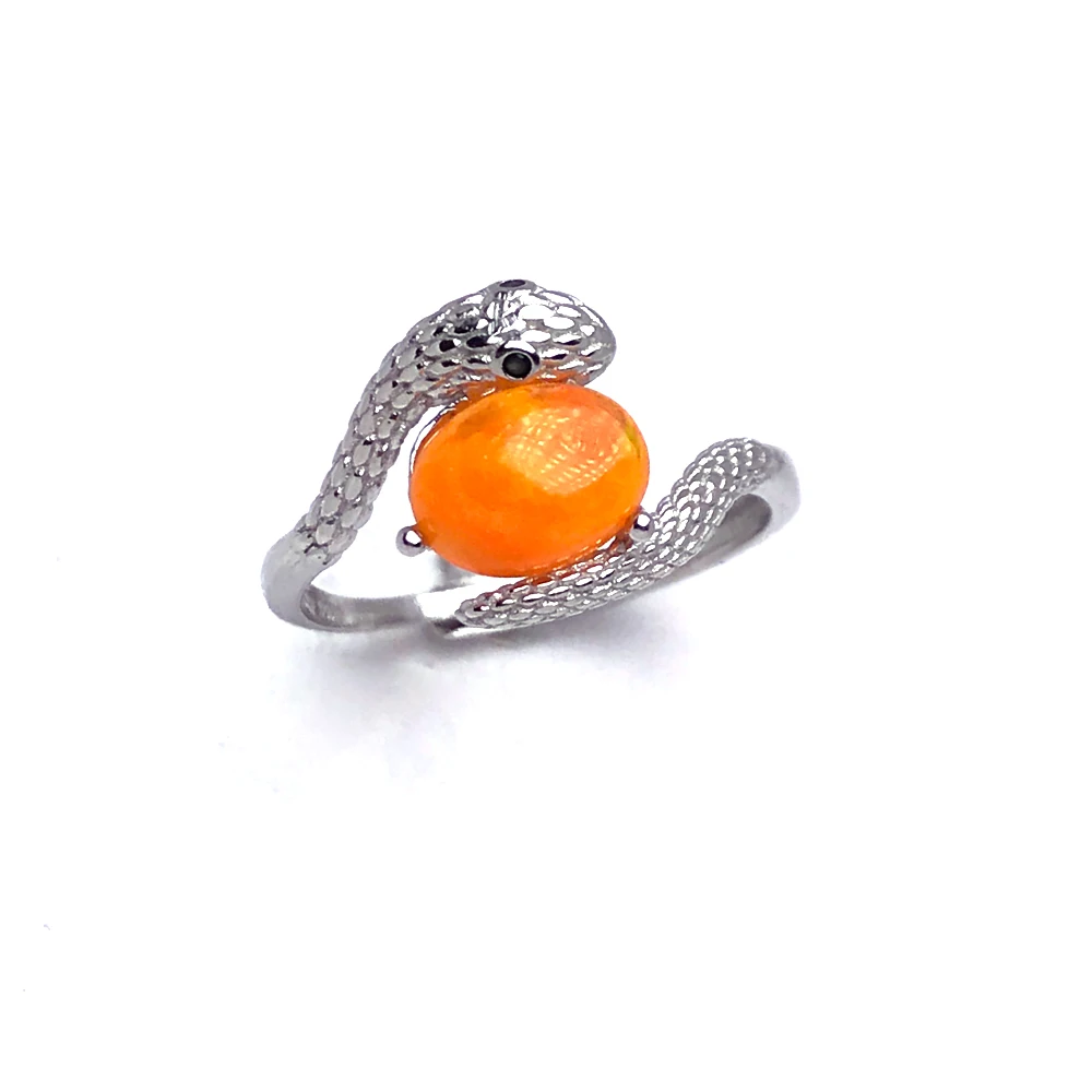 CSJ Vintage Snake Natural Fire Opal Rings Sterling 925 Silver Gemstone 6*8mm for Women Birthday Party Jewelry Gift