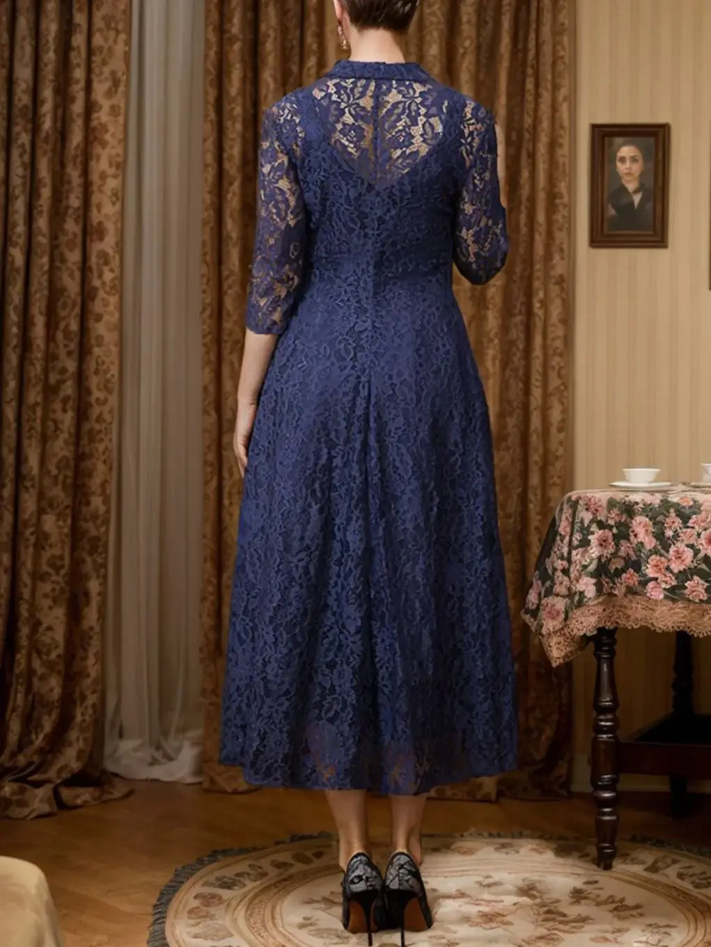 Vestido elegante de dos piezas para madre de la novia, corte en A, cuello en V, gasa, manga 3/4, largo hasta el té, vestido de noche fruncido, personalizado gratis 2025