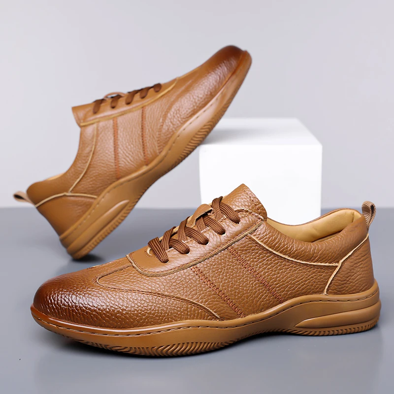 Men's Classic Sneakers Handmade Real Cow Leather Male Oxfords Comfortable Lace-Up Casual Breathable Sport Running Shoes for Men