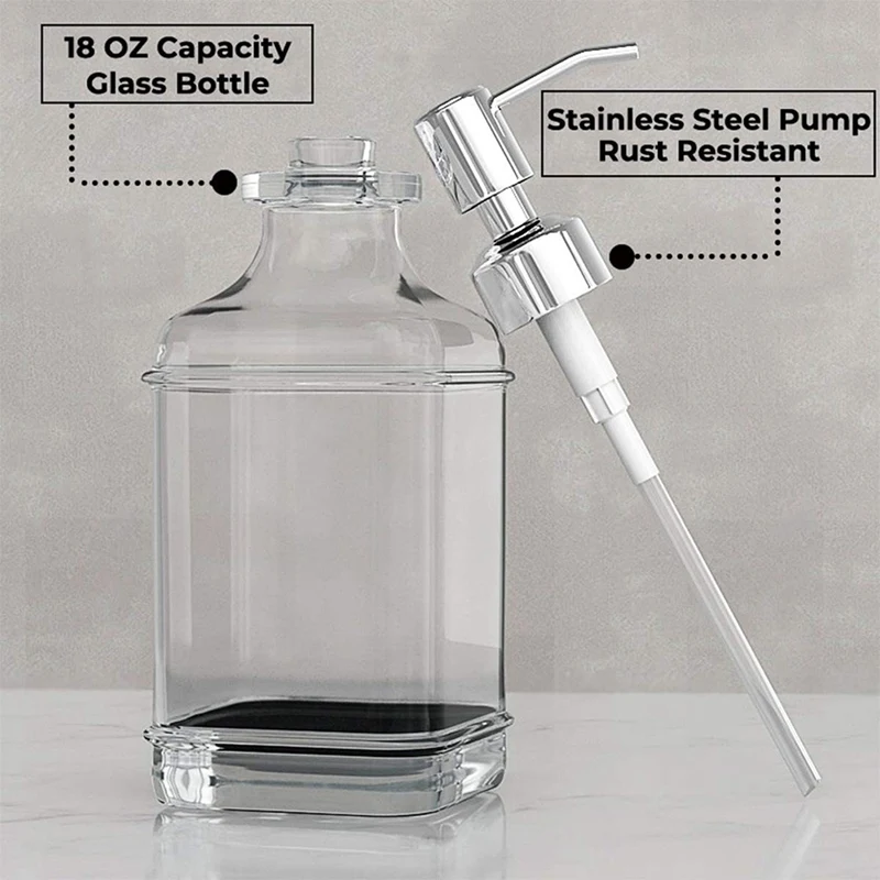 Glass Soap Dispenser with Rust Proof Stainless Steel Pump Refillable Hand Soap Dispenser Bathroom Soap Dispenser A-ABVK