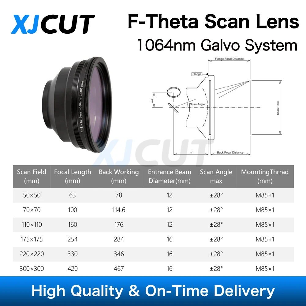 XJCUT F-theta Scan Lens Field Lens 1064nm 50x50 - 300x300 F63-420mm for 1064nm YAG Optical Fiber Laser Marking Machine Parts