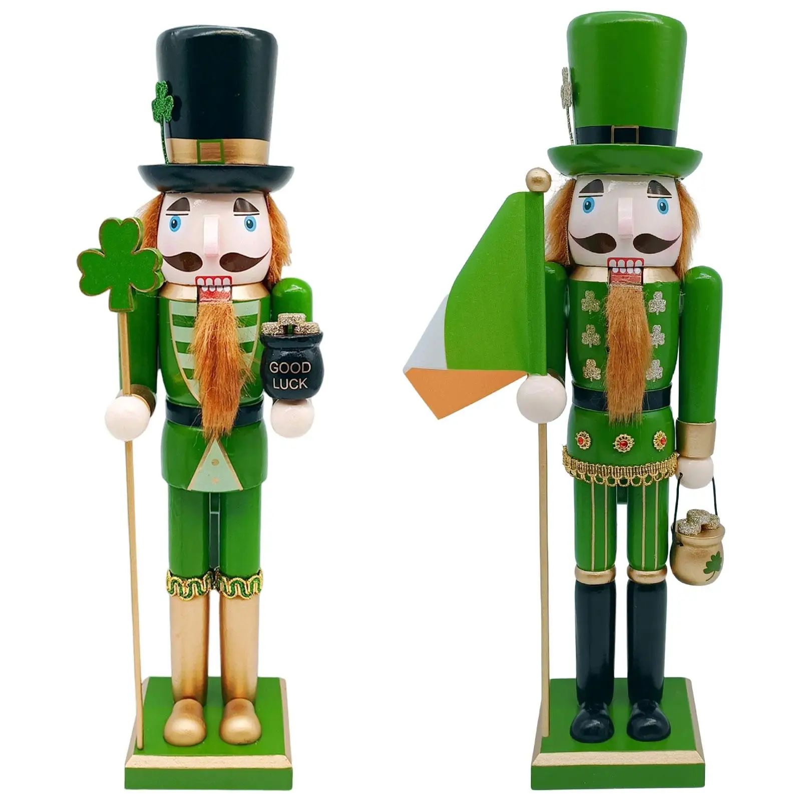 15inch ST. Patrick's Day Nutcracker Figurine Green Uniform Traditional Decorative Tabletop Decoration for Holiday Gift Sturdy