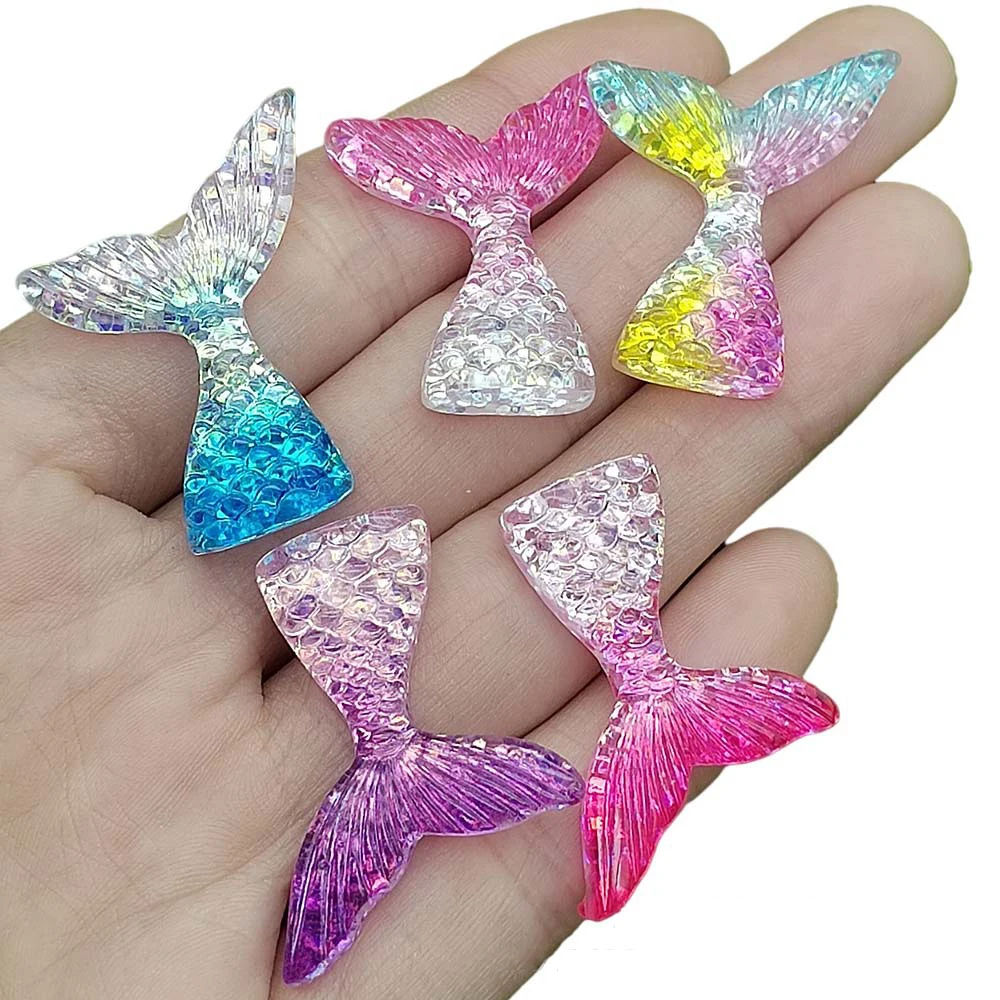 100pcs Sweet Sequin Gradual Mermaid Fish Tail Shell Resin Flat Back Cabochon DIY Scrapbook Cell Phone Jewelry Accessories