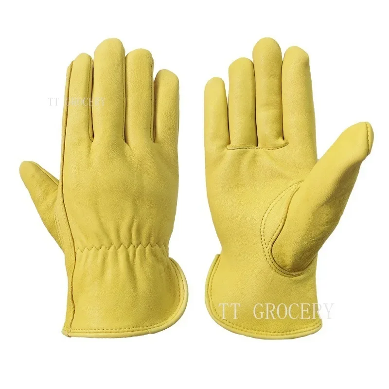 Leather Work Gloves Sheepskin Driving Gloves Men Motorcycle Gardening Safety Protective Fruit Picking Gloves Welding Glove