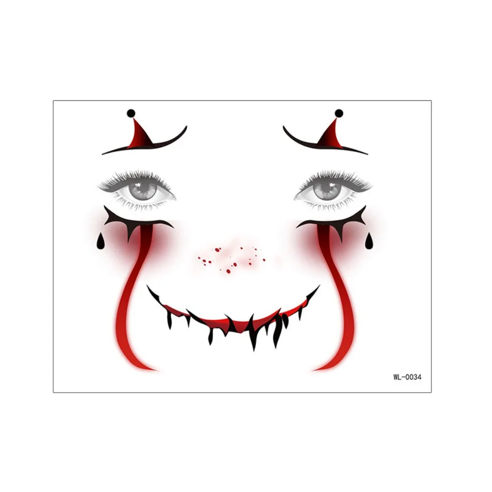Make Up Joker Face Tattoo Sticker Face Art Long Lasting Circus Clown Temporary Tattoo Waterproof DIY Little Witch Face Sticker