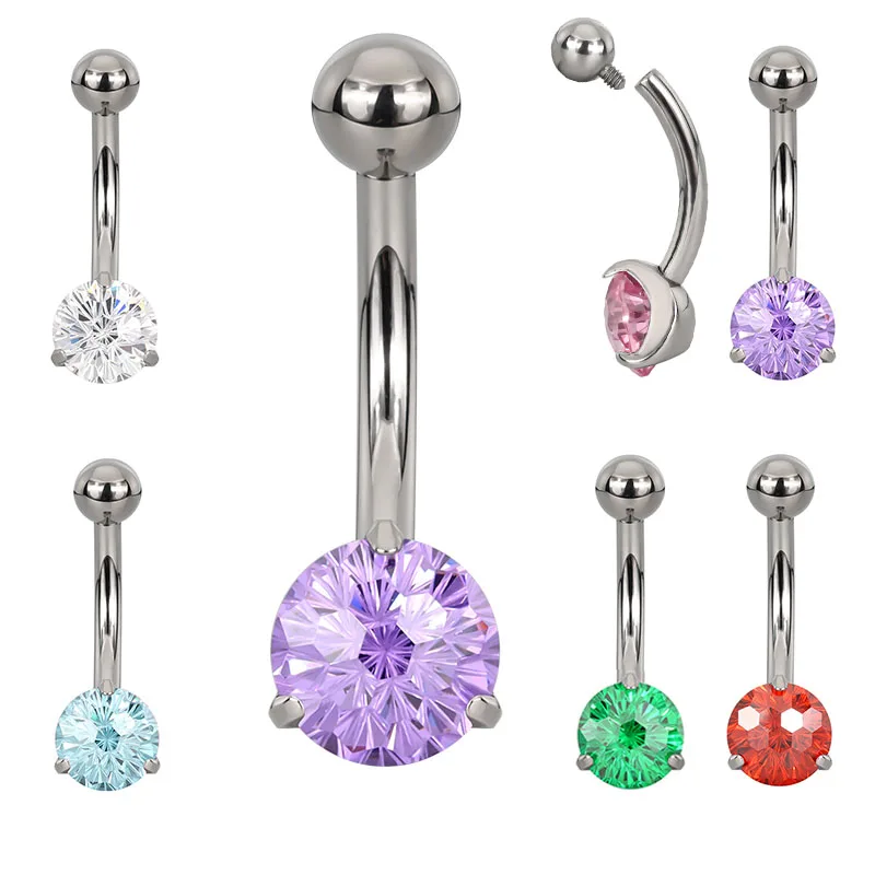 

G23 Titanium PIERC Small Scale Belly Button Ring Navel Ring Zircon Paved Top Threaded Belly Piercing Navel Rings Body Jewelry