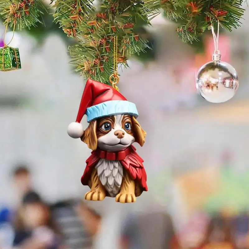 Cute Dog Ornaments Christmas Tree Cute Cartoon Acrylic Drop Pendant Party Favors For Birthday New Year Halloween Car Interior