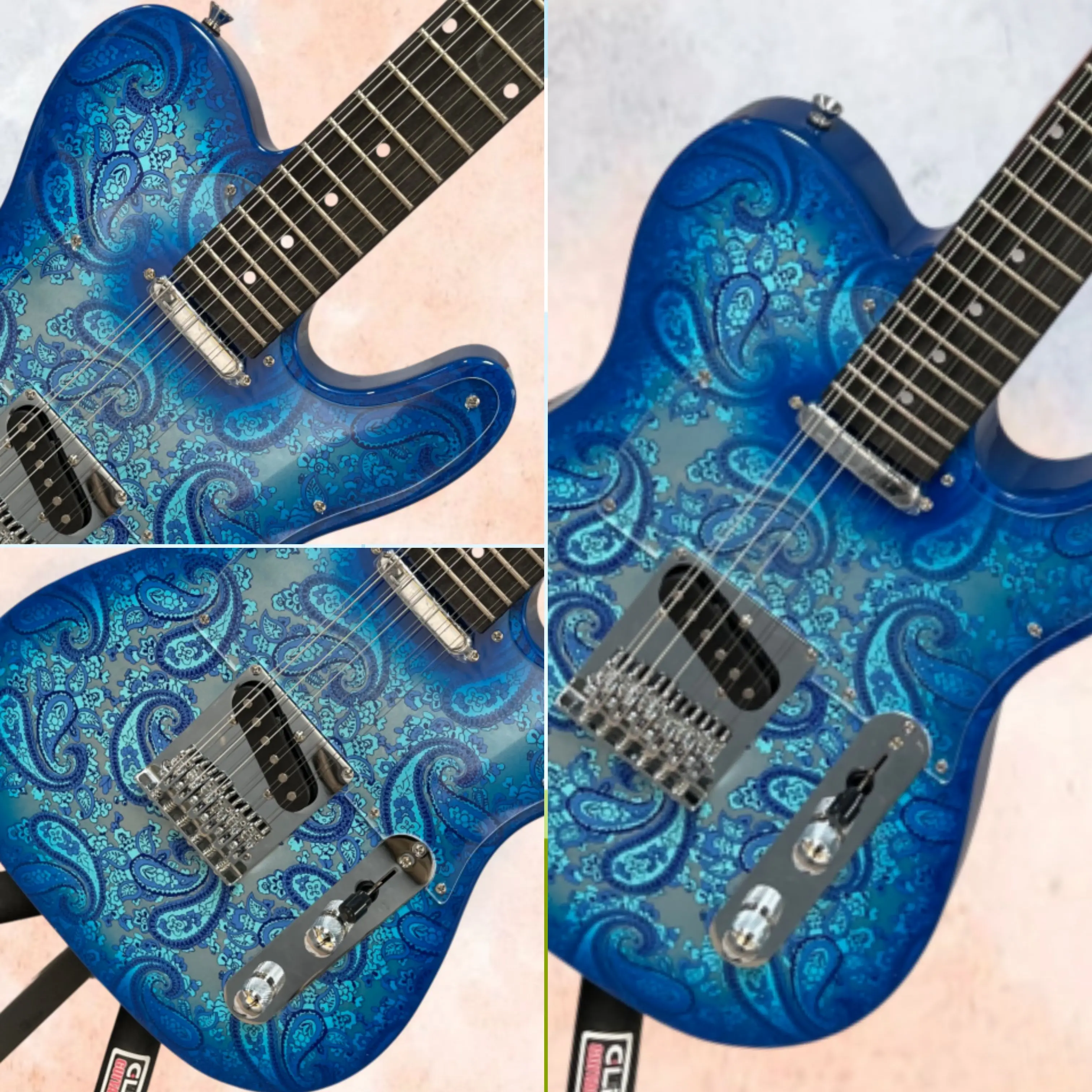 Blue Gradient Printed Electric Guitar With Mahogany Body And Single‑Coil Pickups Guitars, Ideal Live Rock Performances Guitarra