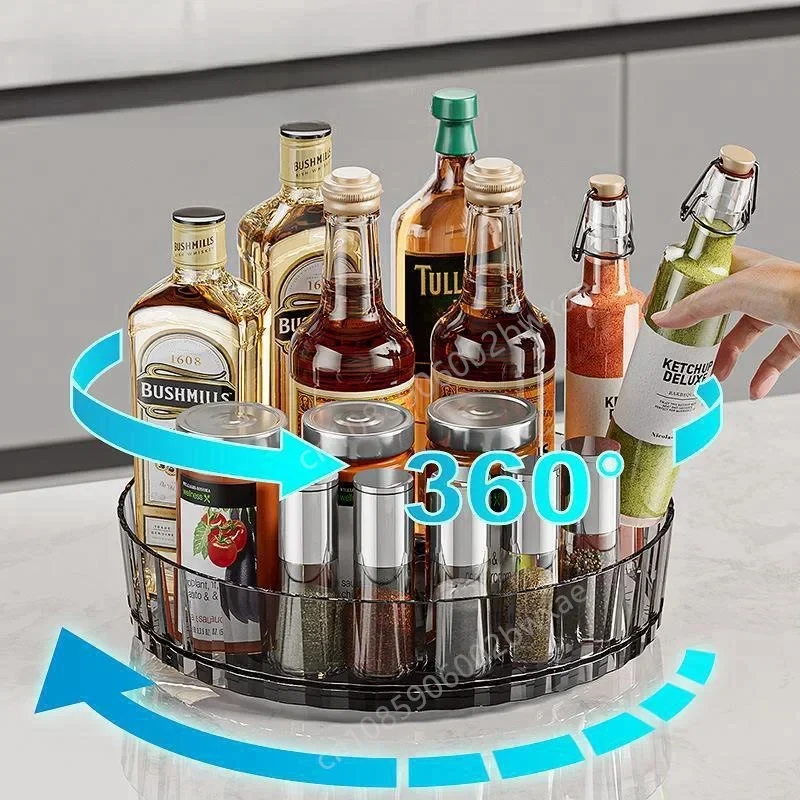 360 Rotating Spice Rack Organizer Kitchen Turntable Storage Tray for Seasoning Cosmetic Pantry Cabinet