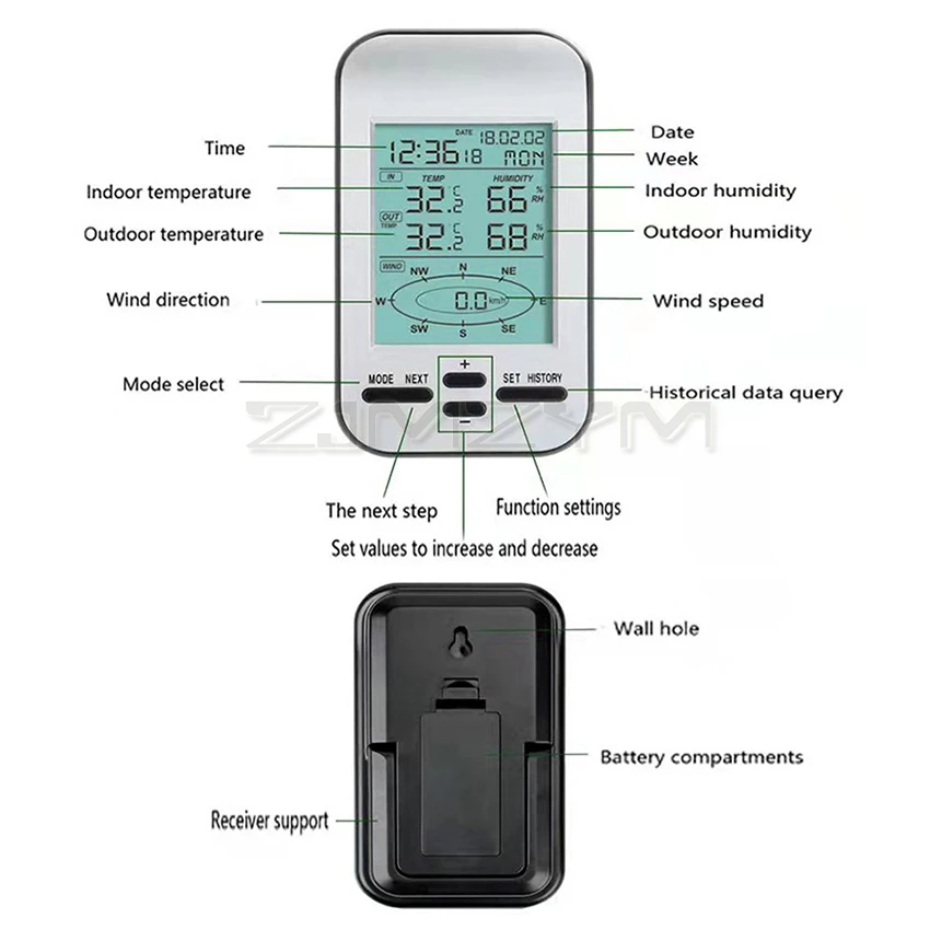 Professional Wireless Weather Station Anemometer Out Wind Speed Direction Sensor Digital Wind Chill Temperature Humidity Meter