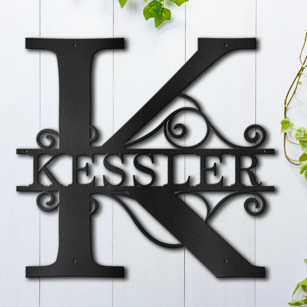 Custom Metal Name Wall Art, Featuring Split Letter Monogram of Family Last Name. Wedding Gift and Door Decor, Premium Metalwork