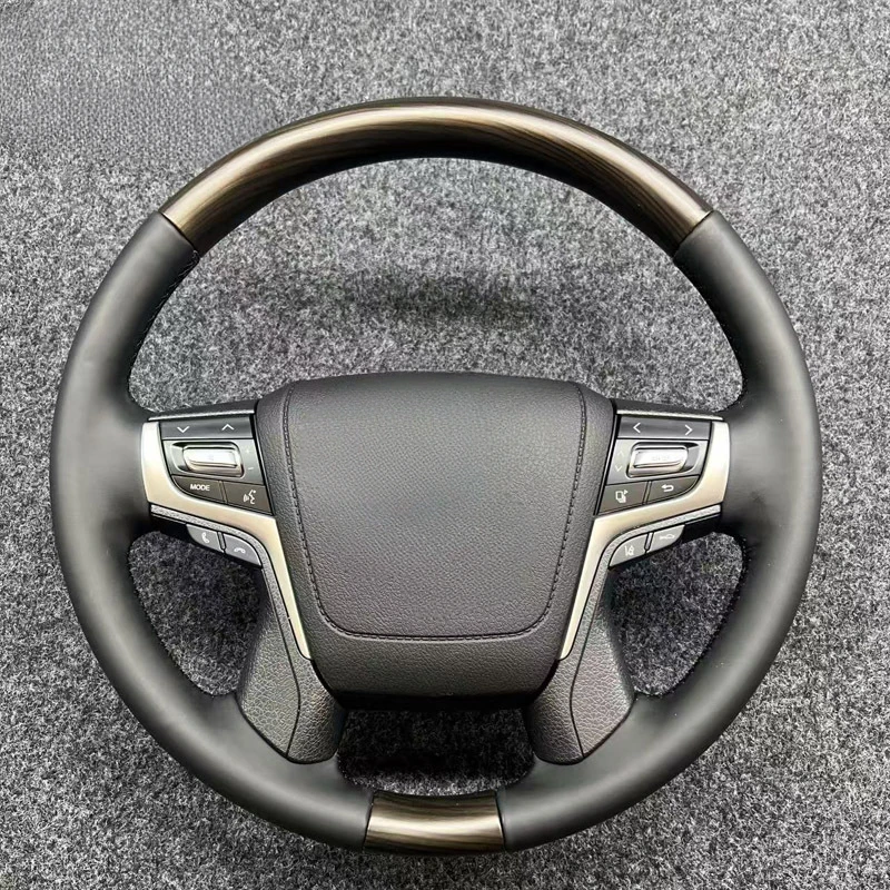 For Toyota Prado Land Cruiser LC80 Alphard Hilux Crown Modified Wood Grain Steering Wheel Assembly With Horn Shell