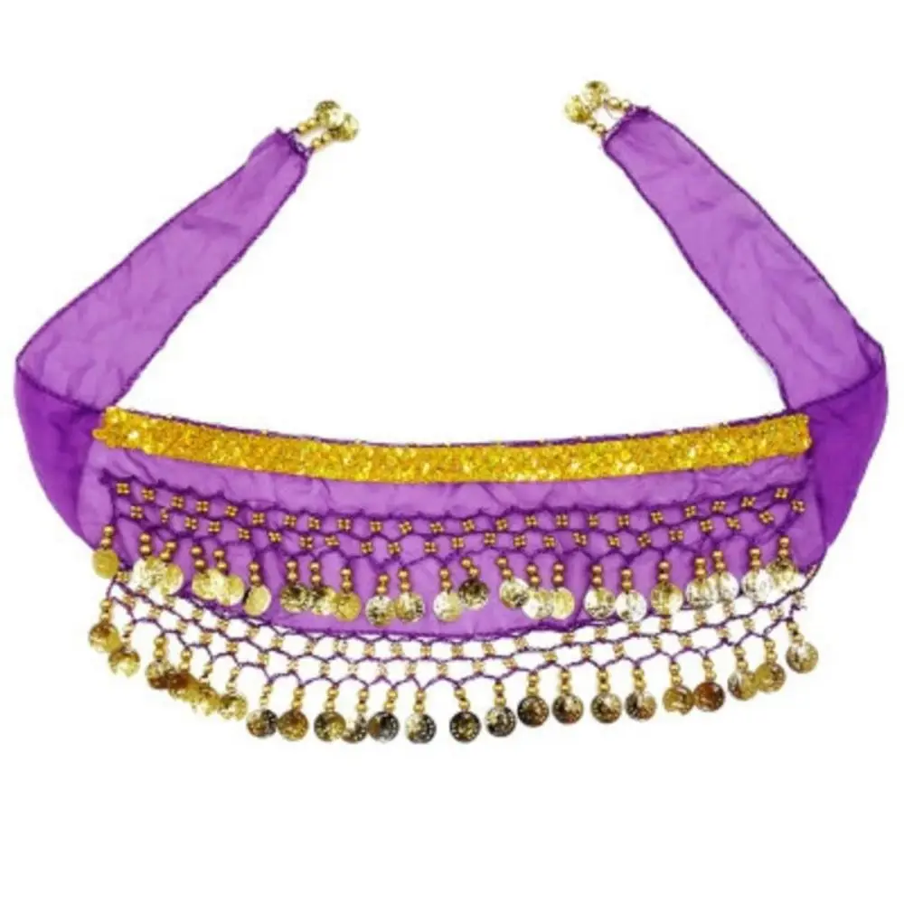 Nuovi bambini Monete in metallo Catena in vita Moda Bambino Danza del ventre Sciarpa dell'anca Costumi di prestazione in chiffon Catena per cintura in vita Dacning