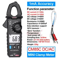 Mestek Mini Clamp Meter Auto Range 100A 600V NCV High Precision Multimeter Protable Digital Clamp Meter With Temperature Probe