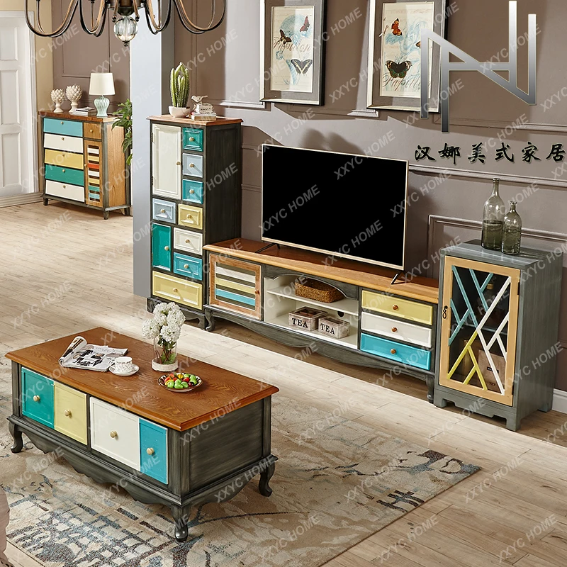 American Simple Living Room Series TV Cabinet and Tea Table Puzzle Retro Distressed