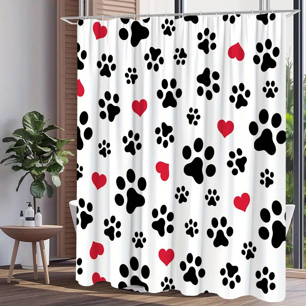 

1 шт., занавеска для душа с рисунком животных в виде красного сердца, полиэфирная ткань, можно стирать в машине, подходит для украшения ванной комнаты