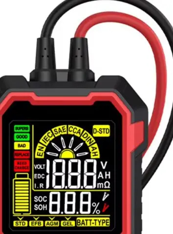 

HT3500E Тестер автомобильного аккумулятора 12 В 24 В Цифровой ЖК-дисплей с измерением внутреннего сопротивления напряжения CCA