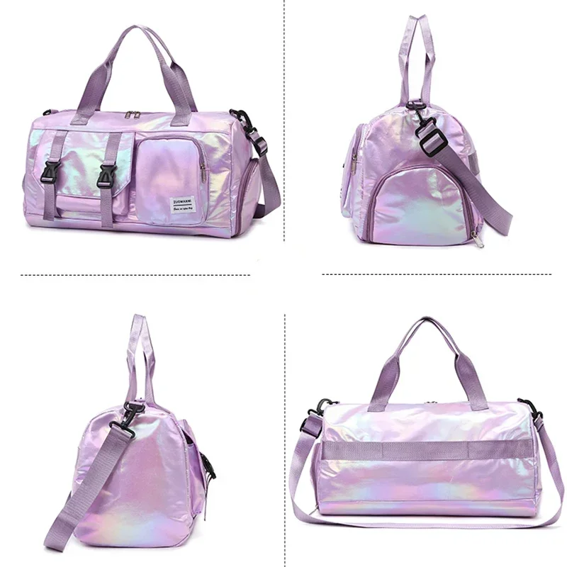 Holographic Glamour Duffel Bag - Spacious,Stylish Shoulder Tote with Shoe Compartment for Effortless Weekend Escapes -