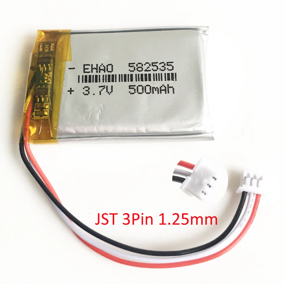 3.7 V 500 mAh Lithium Polymer LiPo Pin Có Thể Sạc Lại với JST 1.25mm 3pin nối 582535 Cho Mp3 GPS bluetooth camera đồng hồ