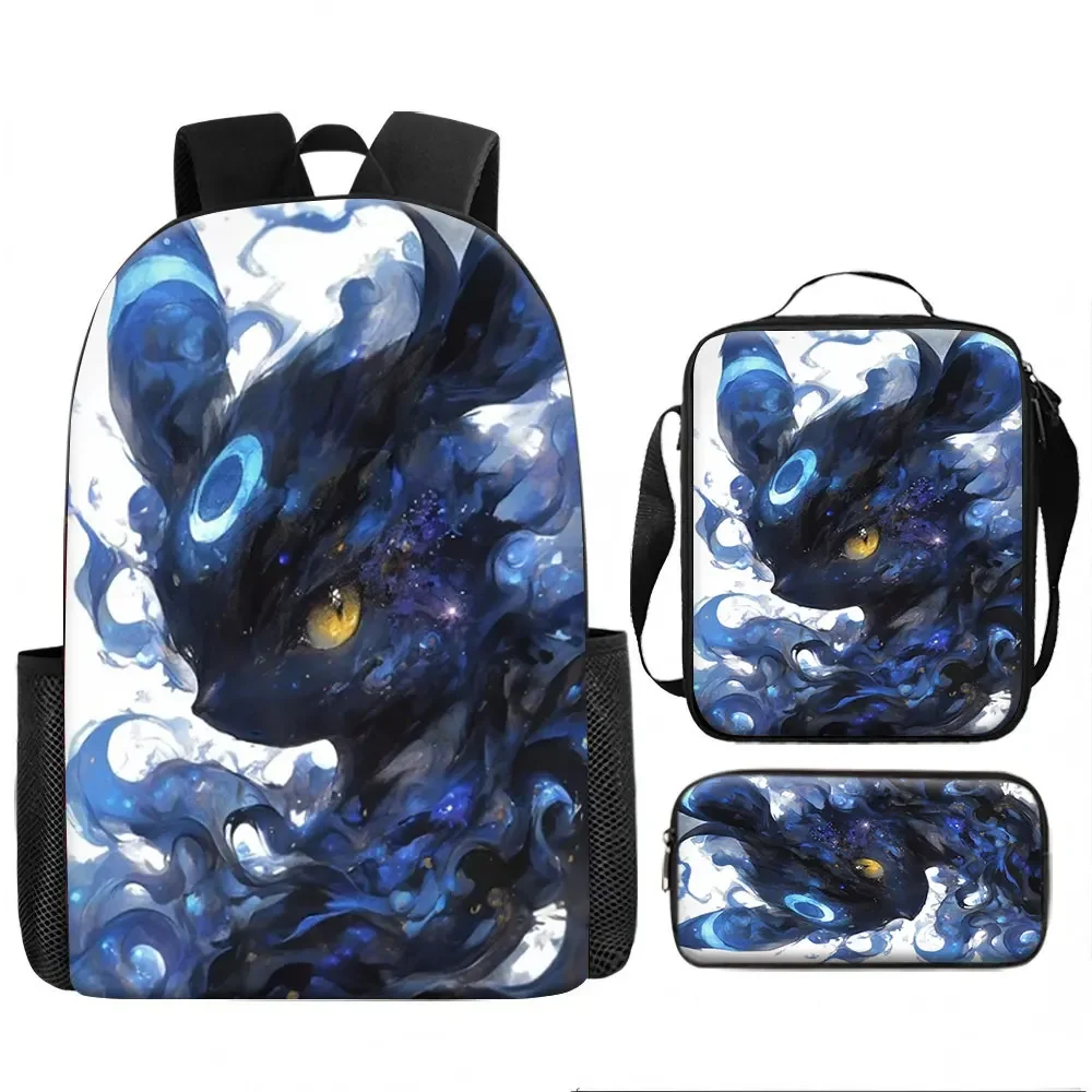 Kindertasche, Pokémon, Umbreon 3D Art 3-teiliges Rucksack-Set mit Aquarelldruck für Jungen und Mädchen, Schule, Reisen