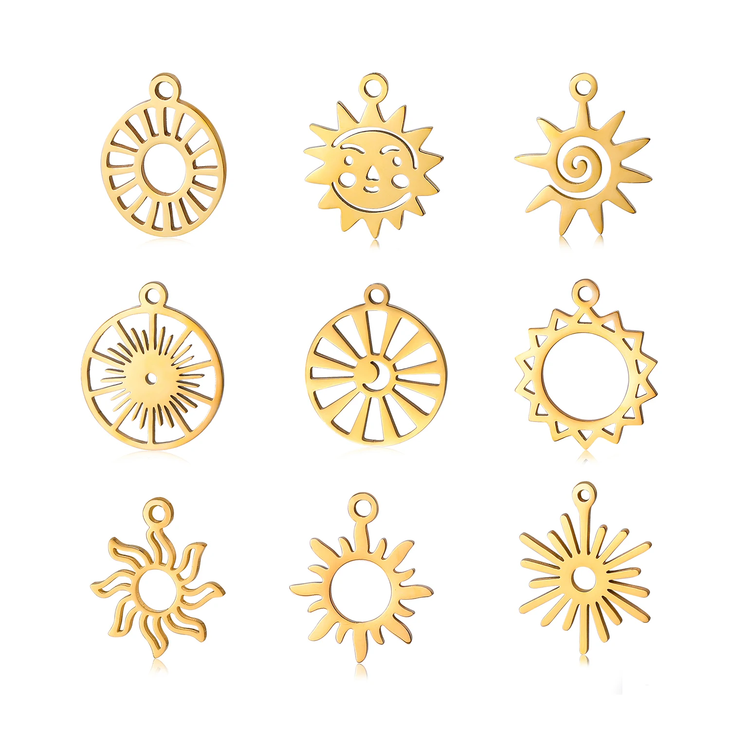 5pcs 18K Gold Color Plated Stainless Steel Charm Sun Charms DIY Necklace Bracelet Earrings Pendant Jewelry Accessories Wholesale