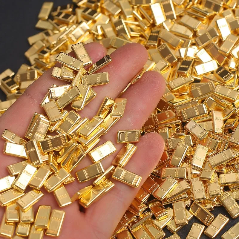 100pcs Mini Gold Bar Ornaments Small Metal Gold Ingots Suitable for Home Decoration, Desktop Decoration Photo Props.