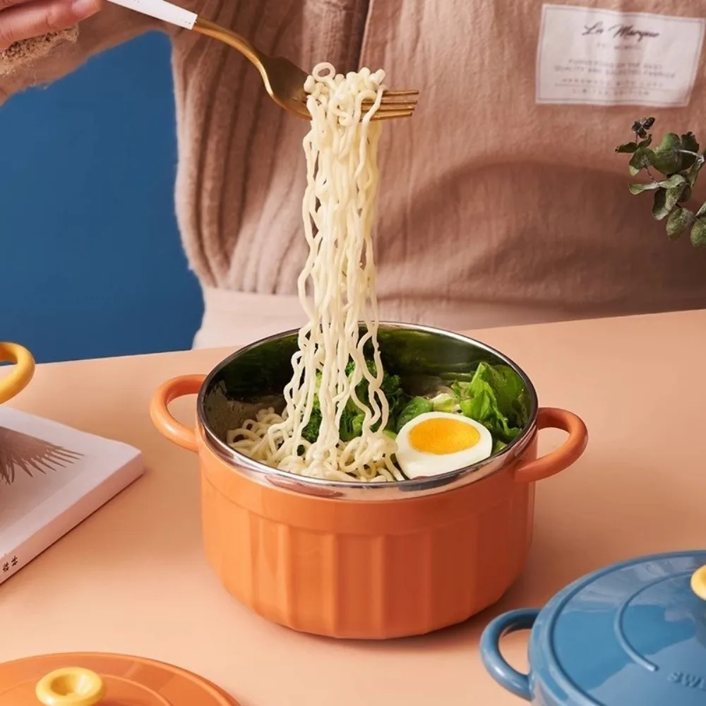 Stainless Steel Double-ear Noodles Bowl Heat-Insulated Leak-Proof Soup Mug with Lid Large Capacity Dormitory Lunch Box On-the-Go