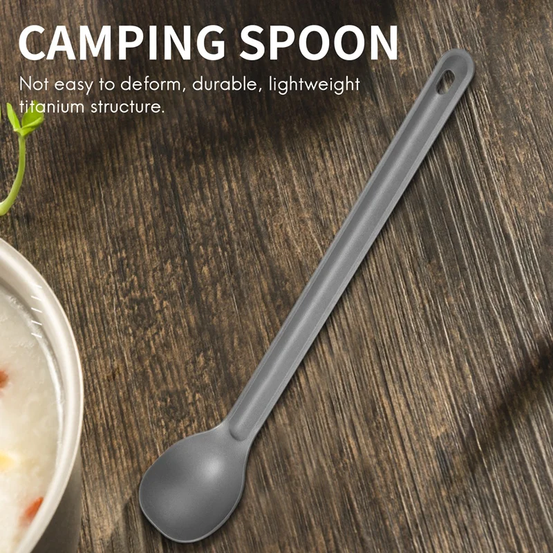 1Pcs Titanium Spoon 21.5Cm X 3.9Cm Camping Spoon Outdoor Tableware Long-Handled Titanium Spoon