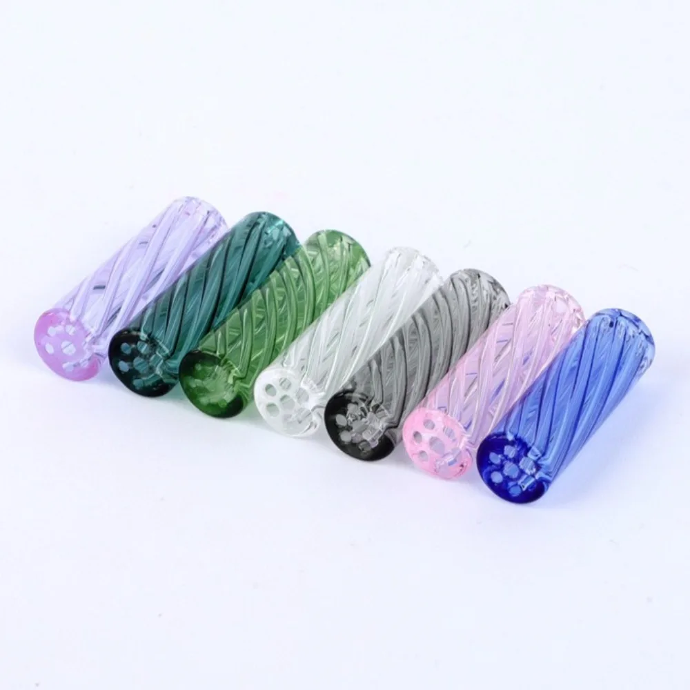 3/5pcs 9mm Stripe Mini Glass Cigarette Pipe Filter Tips 30mm Height Round Mouth with 7 Holes for Dry Herb Tobacco Rolling