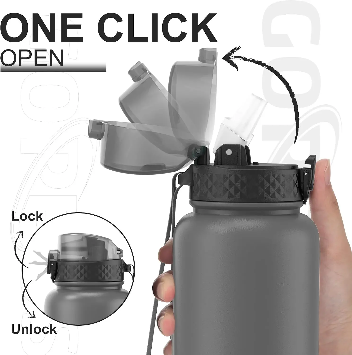 1.2L/40oz Stainless Water Bottle with Straw Large Thermal Bottle 1200ml Flip Top Metal Bottles