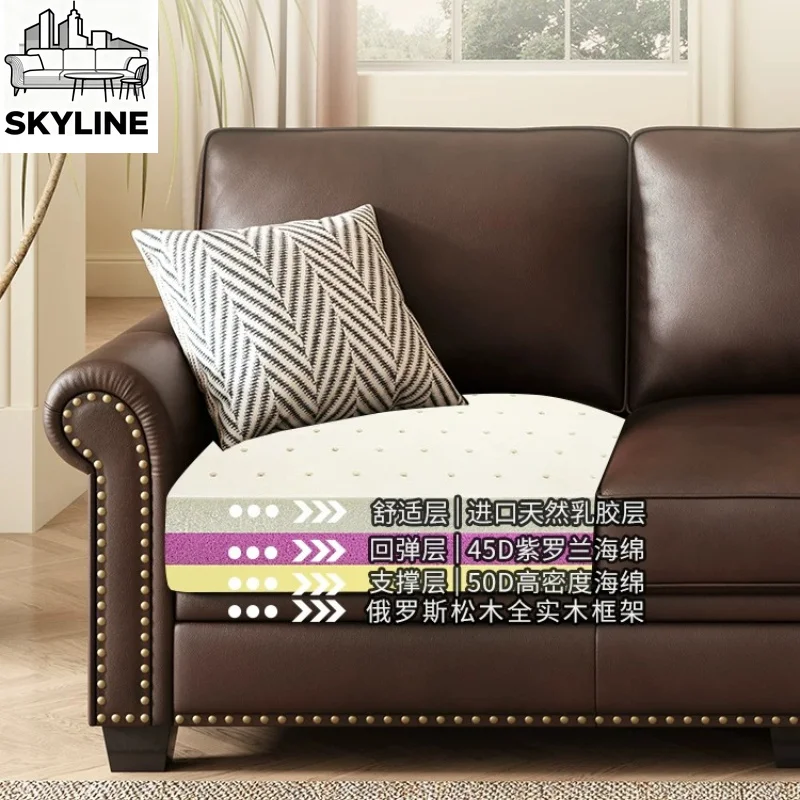 Mid-Century 3-Seater Leather Sofa, Retro Couch for Small Apartment Living Room