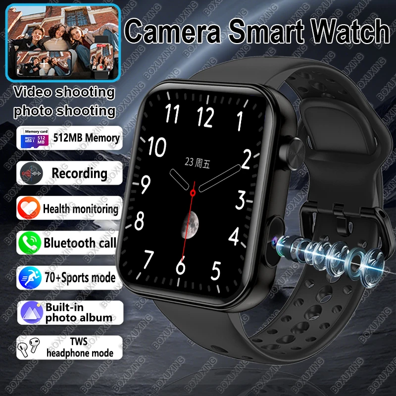 New Camera Smart Watch Men Women Photos Record Video Photo Album Recording HD BT Call Sports Healthy Waterproof For Android iOS