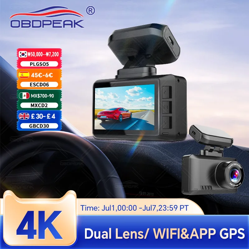 4K WIFI Video Recorder Dash Cam GPS Track Car DVR 3840*2160P 30FPS Ultra HDSuper Night Vision Camera  WDR
