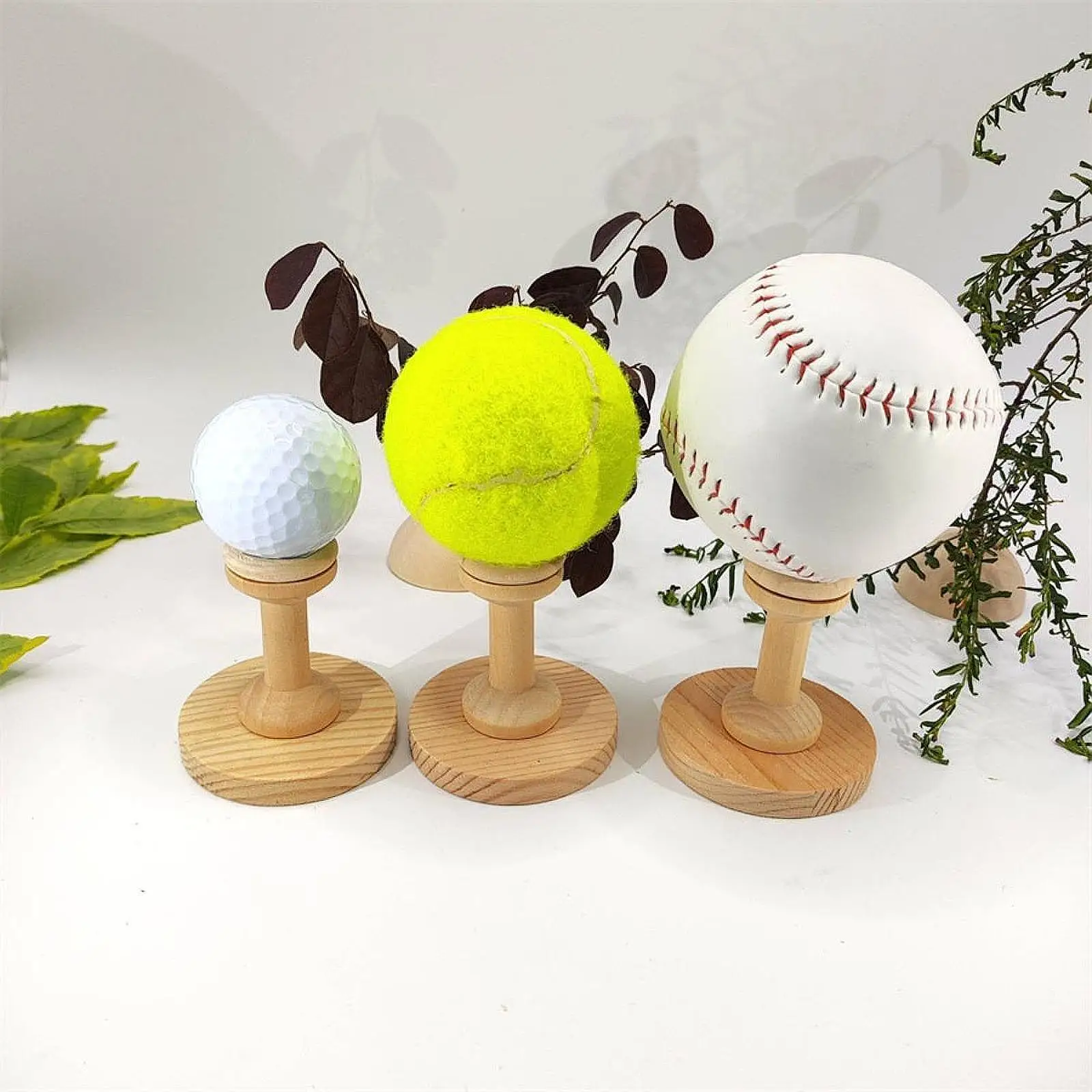 

3 Pieces Single Golf Ball Display Stand Sphere Hoder Elegant Tabletop Round Brackets Wood for Decorative Eggs Tennis Baseball