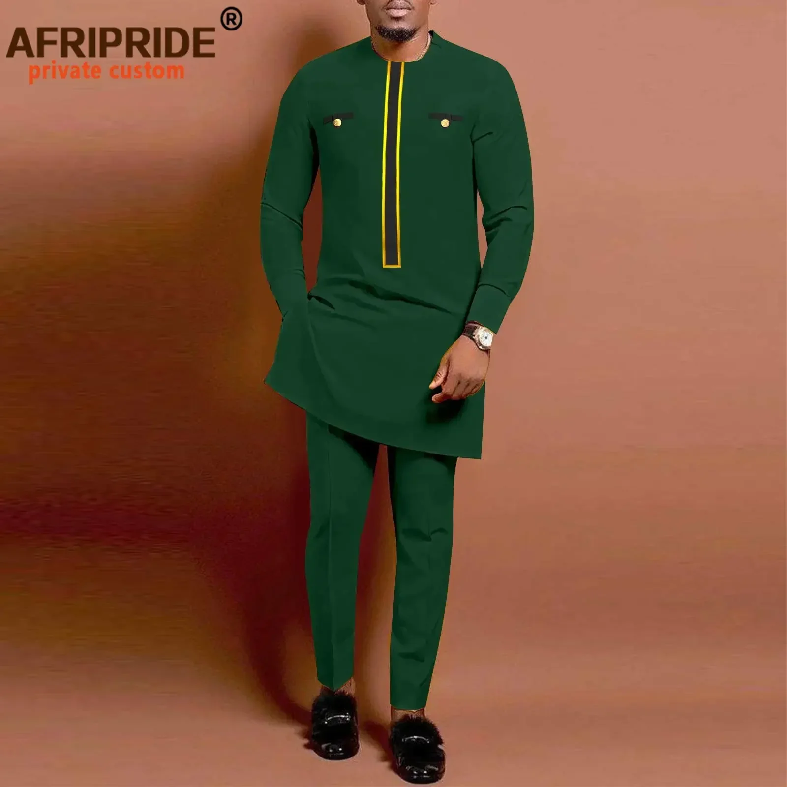 African Suits for Men Dashiki Long Sleeve Shirt and Pant 2 Piece Attire Traditional Outfits Plus Size Casual Attire A2316026