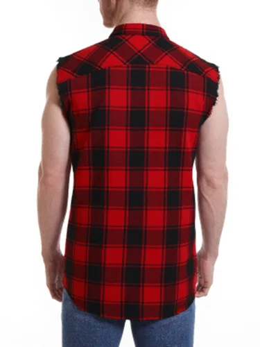 Imagen 2 del producto Camiseta sin mangas con estampado de cuadros de verano para hombre, camiseta informal de moda de estilo coreano con hebilla, camiseta sin mangas de lijado para playa, camisa de gran tamaño