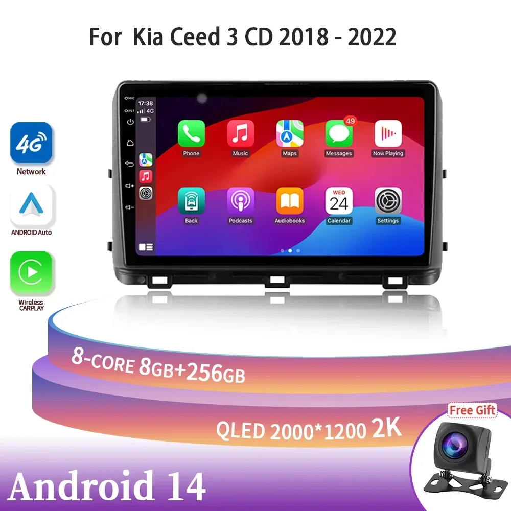 Android 14 Wireless Carplay Stereo For Kia Ceed 3 CD 2018-2022 Head Unit Car Radio Central Multimedia Navigation Screen 2DIN