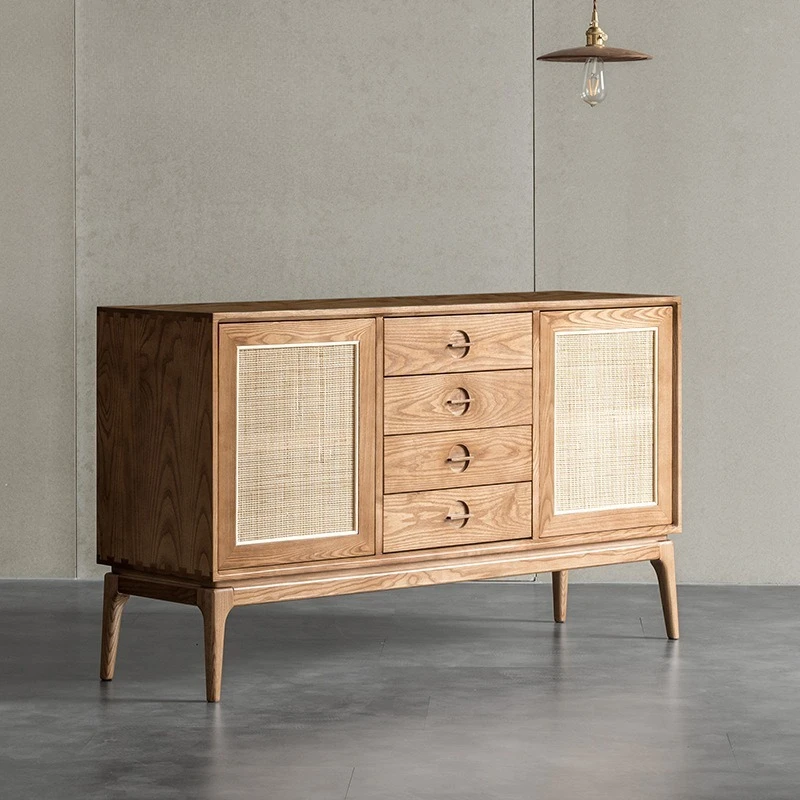 

Solid wood dining side cabinet, modern simple locker, medieval rattan entrance cabinet, corset storage cabinet