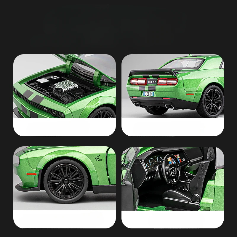 1:22 Challenger SRT Hellcat Demon EyesโลหะผสมDiecastรุ่นรถของเล่นล้อดึงกลับSupercarแสงเสียงของเล่นสําหรับเด็ก