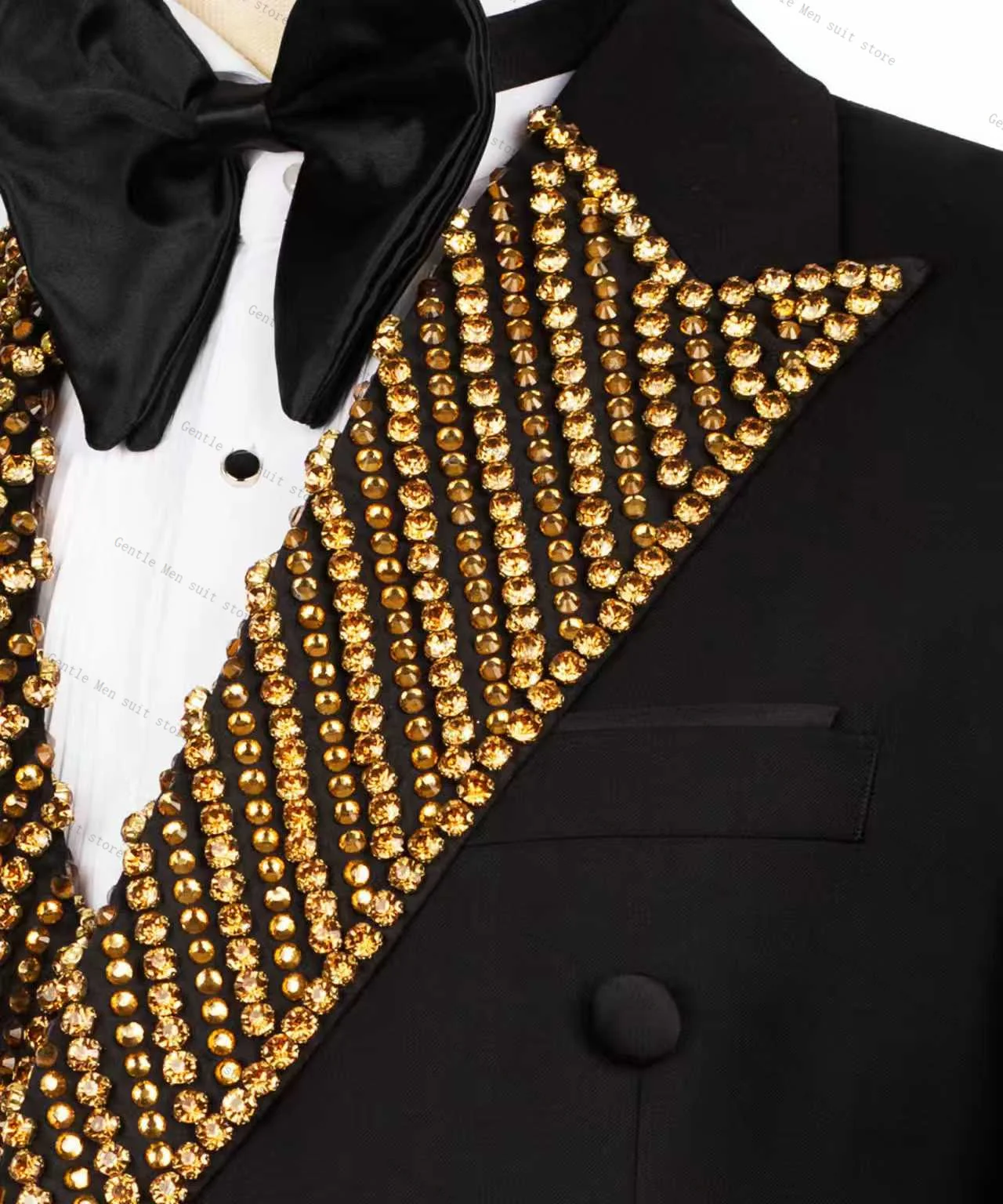 골든 비즈 남성 정장 세트 2피스 블레이저+바지 블랙 웨딩 턱시도 포멀 오피스 재킷 프롬 코트 맞춤 제작