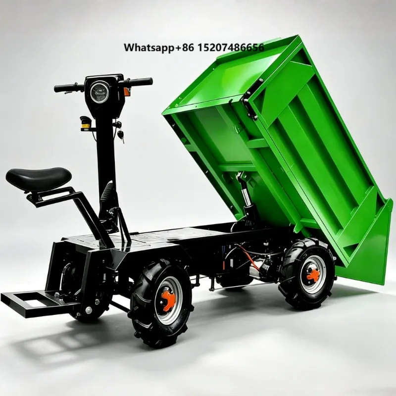 Four Wheel Metal Frame Electric Self-unloading Hand Trolley Movable Mini Electric Dumper Cart for Construction Farm Warehouse