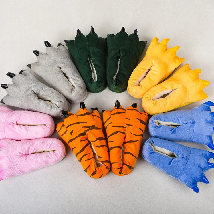 Coralline dinosaur soft paw shoes Thickened non-slip plush cotton Fluffy Female Floor Slipper Women Home House Indoor Lazy Cute