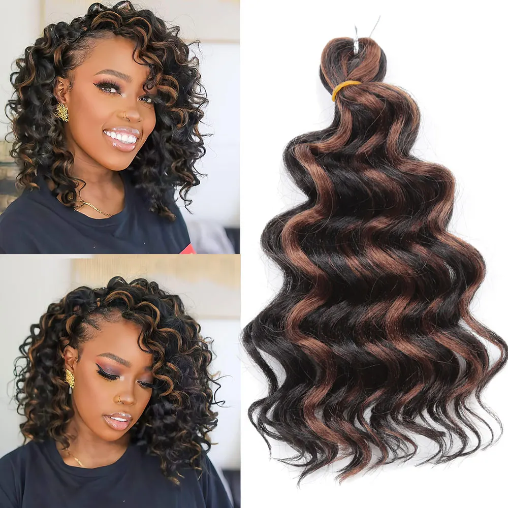 Golden Beauty 10 inch Deep Wave Ombre Braiding Hair Extension for Box Braids Curly Synthetic Crochet Braid Hair for Women