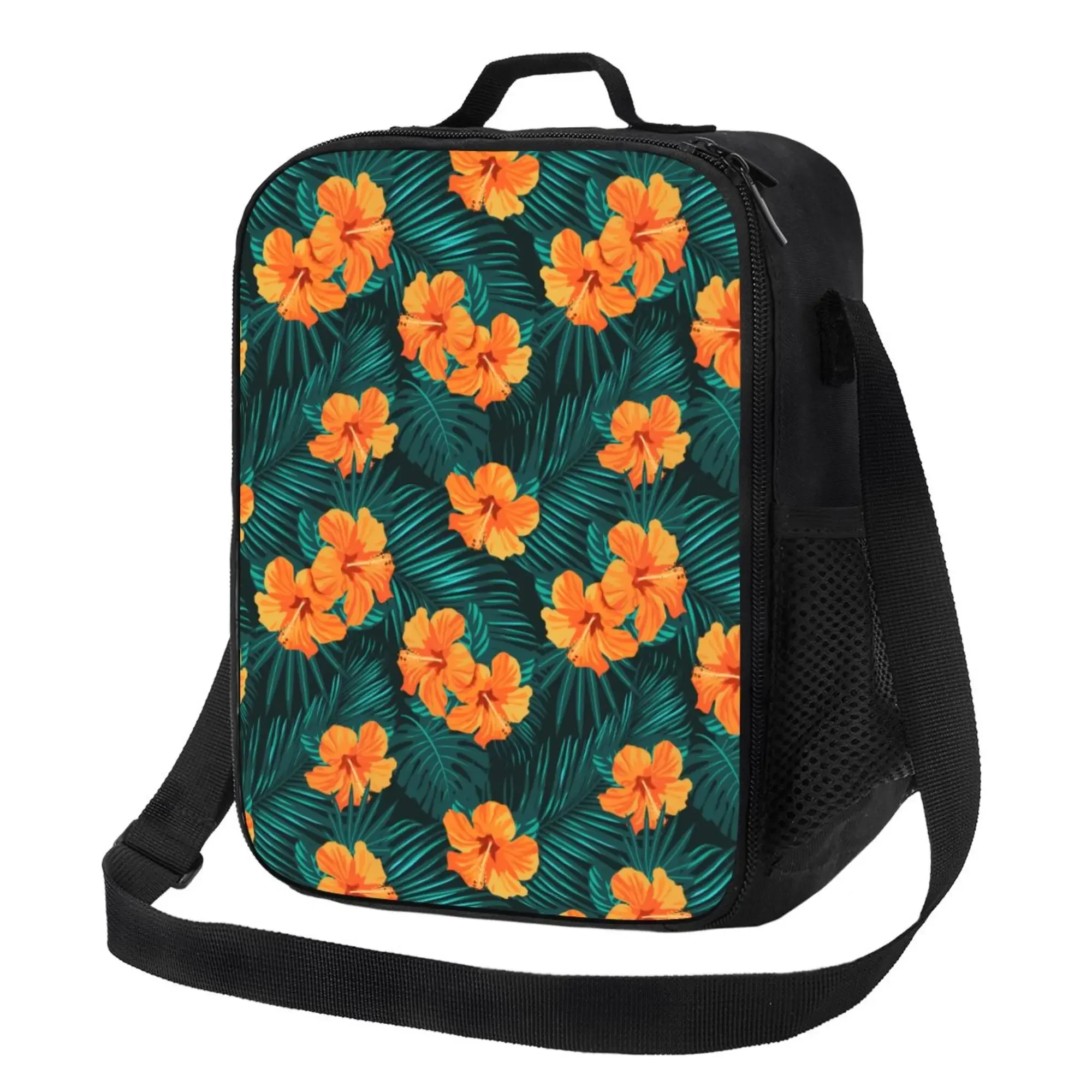 Bolsa de almuerzo de flores hawaianas tailandesas, un solo hombro con correa para mujeres, hombres, niños, lonchera aislada para el trabajo, Picnic escolar